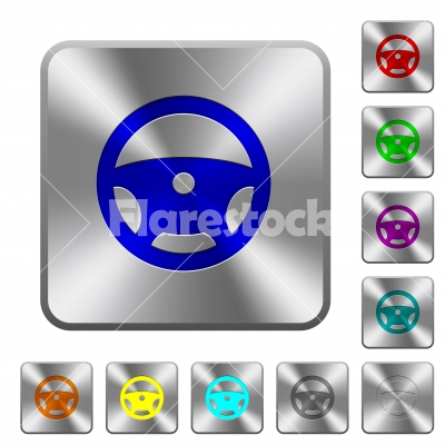 Steering wheel rounded square steel buttons - Steering wheel engraved icons on rounded square glossy steel buttons