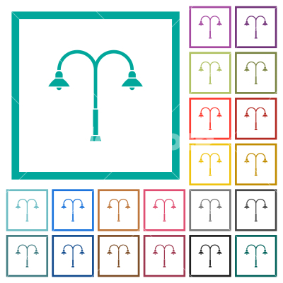 Street light flat color icons with quadrant frames - Street light flat color icons with quadrant frames on white background