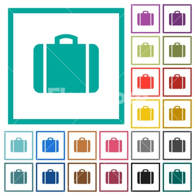 Suitcase flat color icons with quadrant frames - Suitcase flat color icons with quadrant frames on white background