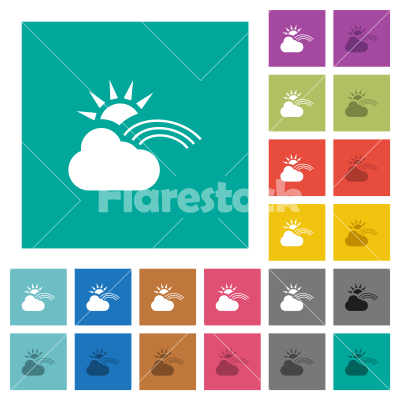 Sunny and rainbow weather square flat multi colored icons - Sunny and rainbow weather multi colored flat icons on plain square backgrounds. Included white and darker icon variations for hover or active effects.