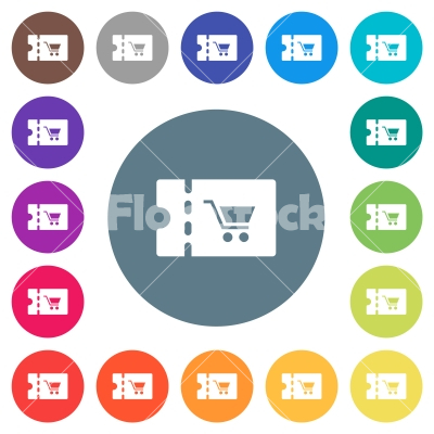 Supermarket discount coupon flat white icons on round color backgrounds - Supermarket discount coupon flat white icons on round color backgrounds. 17 background color variations are included.
