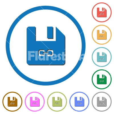 Symbolic link file icons with shadows and outlines - Symbolic link file flat color vector icons with shadows in round outlines on white background