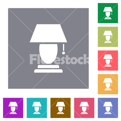 Table lamp square flat icons - Table lamp flat icons on simple color square backgrounds