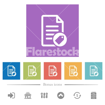 Tagging document flat white icons in square backgrounds - Tagging document flat white icons in square backgrounds. 6 bonus icons included.