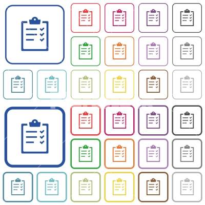 Task list outlined flat color icons - Task list color flat icons in rounded square frames. Thin and thick versions included.