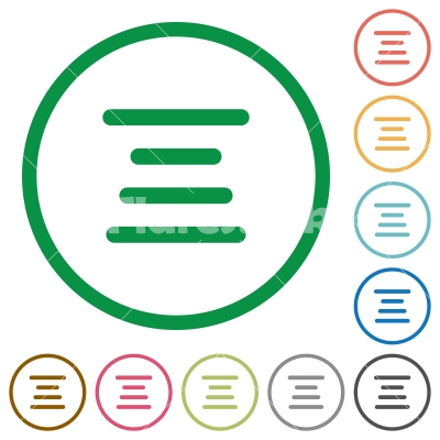 Text align center flat icons with outlines - Text align center flat color icons in round outlines on white background