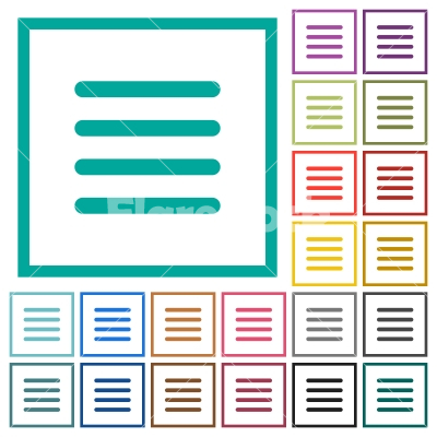 Text align justify flat color icons with quadrant frames - Text align justify flat color icons with quadrant frames on white background