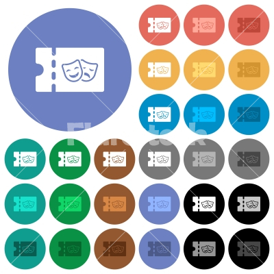 Theater discount coupon round flat multi colored icons - Theater discount coupon multi colored flat icons on round backgrounds. Included white, light and dark icon variations for hover and active status effects, and bonus shades.