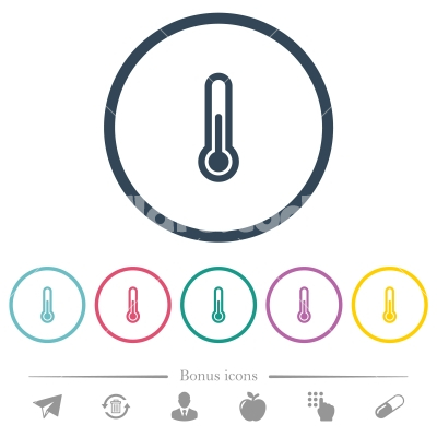 Thermometer flat color icons in round outlines - Thermometer flat color icons in round outlines. 6 bonus icons included.