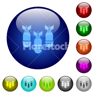 Three air bombs color glass buttons - Three air bombs icons on round glass buttons in multiple colors. Arranged layer structure