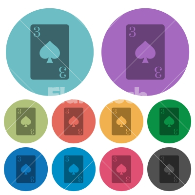Three of spades card color darker flat icons - Three of spades card darker flat icons on color round background