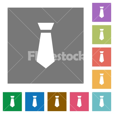 Tie square flat icons - Tie flat icons on simple color square backgrounds