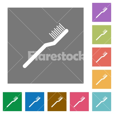 Toothbrush square flat icons - Toothbrush flat icons on simple color square backgrounds