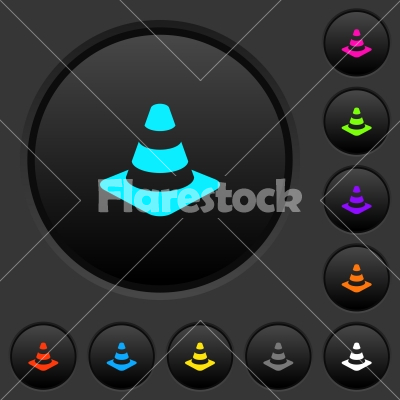 Traffic cone dark push buttons with color icons - Traffic cone dark push buttons with vivid color icons on dark grey background