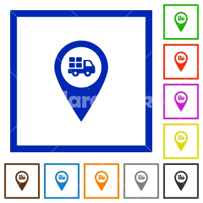 Transport service GPS map location flat framed icons - Transport service GPS map location flat color icons in square frames on white background