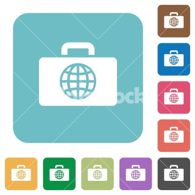 Travel bag rounded square flat icons - Travel bag white flat icons on color rounded square backgrounds
