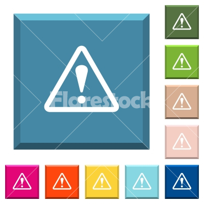 Triangle shaped warning sign white icons on edged square buttons - Triangle shaped warning sign white icons on edged square buttons in various trendy colors