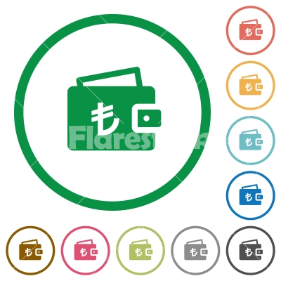 Turkish Lira wallet flat icons with outlines - Turkish Lira wallet flat color icons in round outlines
