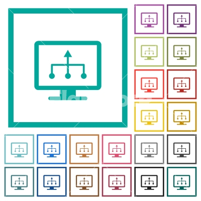 TV select source flat color icons with quadrant frames - TV select source flat color icons with quadrant frames on white background