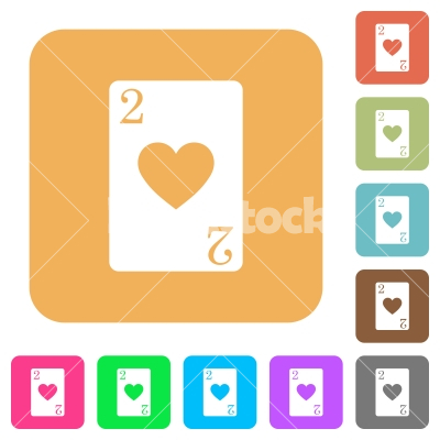 Two of hearts card rounded square flat icons - Two of hearts card flat icons on rounded square vivid color backgrounds.