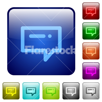 Typing message color square buttons - Typing message icons in rounded square color glossy button set