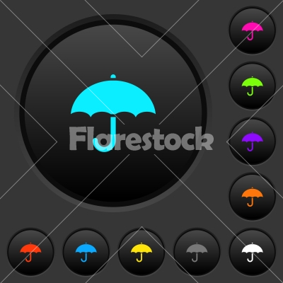 Umbrella dark push buttons with color icons - Umbrella dark push buttons with vivid color icons on dark grey background