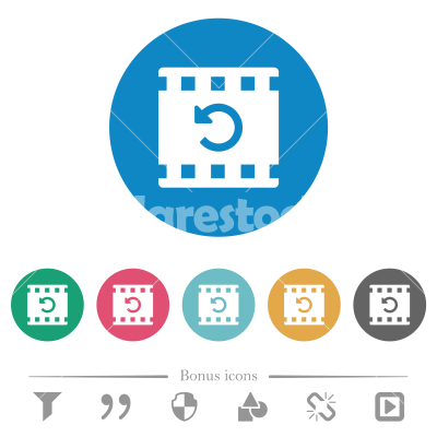 Undo movie changes flat round icons - Undo movie changes flat white icons on round color backgrounds. 6 bonus icons included.