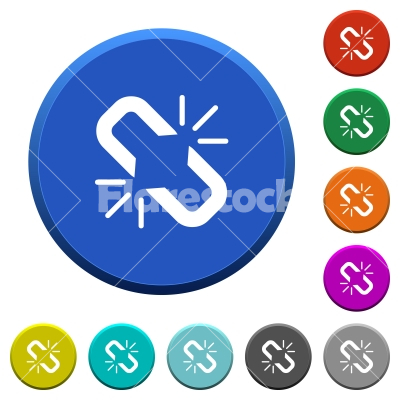 Unlink beveled buttons - Unlink round color beveled buttons with smooth surfaces and flat white icons