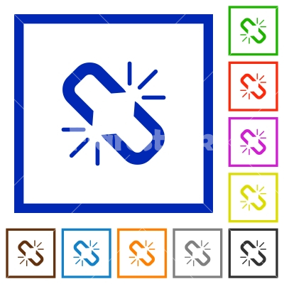 Unlink flat framed icons - Unlink flat color icons in square frames on white background