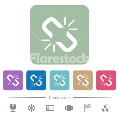 Unlink flat icons on color rounded square backgrounds - Unlink white flat icons on color rounded square backgrounds. 6 bonus icons included