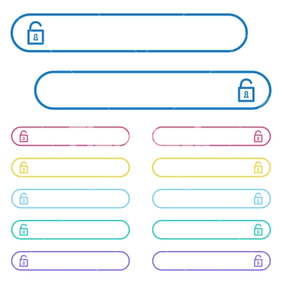Unlocked padlock with keyhole icons in rounded color menu buttons - Unlocked padlock with keyhole icons in rounded color menu buttons. Left and right side icon variations.