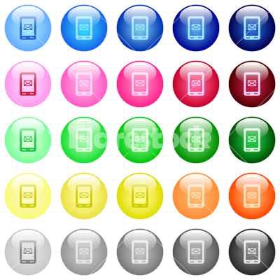 Unread SMS message icons in color glossy buttons - Unread SMS message icons in set of 25 color glossy spherical buttons