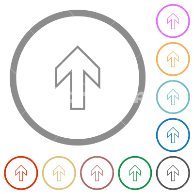 Up arrow outline flat icons with outlines - Up arrow outline flat color icons in round outlines on white background