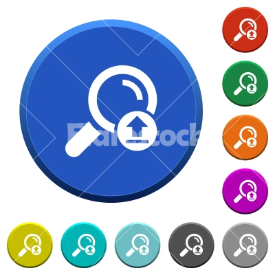 Upload search results beveled buttons - Upload search results round color beveled buttons with smooth surfaces and flat white icons