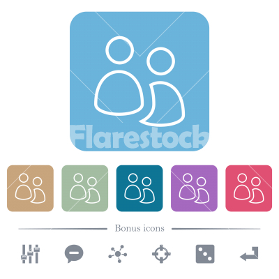 User group flat icons on color rounded square backgrounds - User group white flat icons on color rounded square backgrounds. 6 bonus icons included