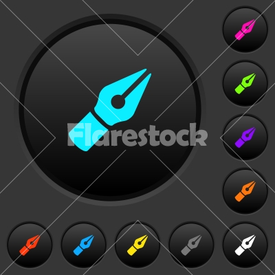 Vector pen dark push buttons with color icons - Vector pen dark push buttons with vivid color icons on dark grey background