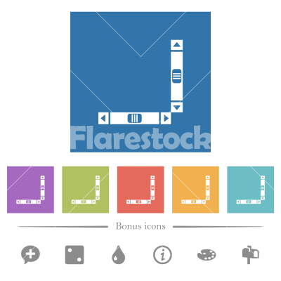Vertical and horizontal scroll bars flat white icons in square backgrounds - Vertical and horizontal scroll bars flat white icons in square backgrounds. 6 bonus icons included.