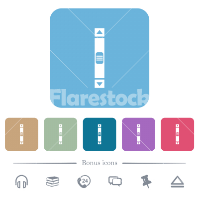 Vertical scroll bar flat icons on color rounded square backgrounds - Vertical scroll bar white flat icons on color rounded square backgrounds. 6 bonus icons included