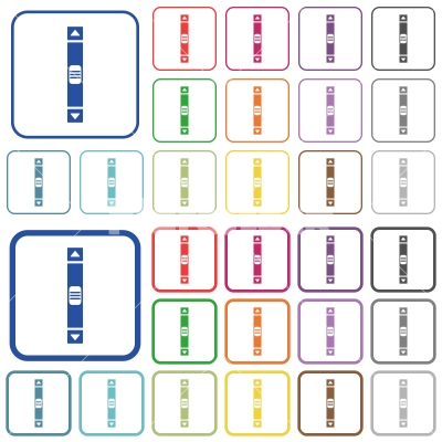 Vertical scroll bar outlined flat color icons - Vertical scroll bar color flat icons in rounded square frames. Thin and thick versions included.