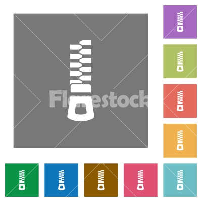 Vertical zipper square flat icons - Vertical zipper flat icons on simple color square backgrounds
