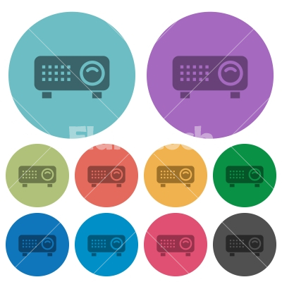 Video projector color darker flat icons - Video projector darker flat icons on color round background