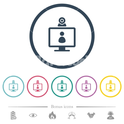 video user access flat color icons in round outlines - video user access flat color icons in round outlines. 6 bonus icons included.