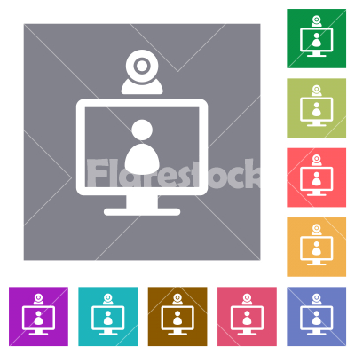 video user access square flat icons - video user access flat icons on simple color square backgrounds