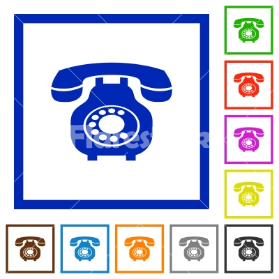 Vintage retro telephone flat framed icons - Vintage retro telephone flat color icons in square frames on white background