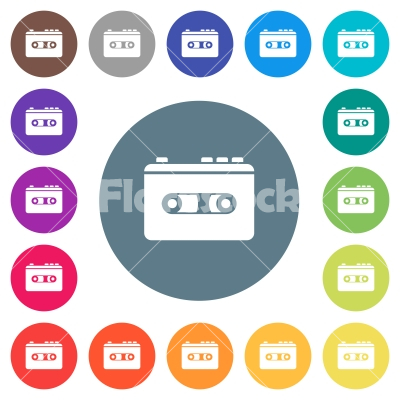 Vintage retro walkman flat white icons on round color backgrounds - Vintage retro walkman flat white icons on round color backgrounds. 17 background color variations are included.