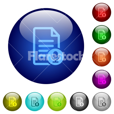 Voice document color glass buttons - Voice document icons on round color glass buttons