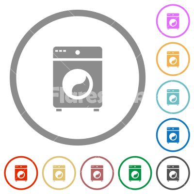Washing machine flat icons with outlines - Washing machine flat color icons in round outlines on white background