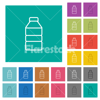 Water bottle square flat multi colored icons - Water bottle multi colored flat icons on plain square backgrounds. Included white and darker icon variations for hover or active effects.