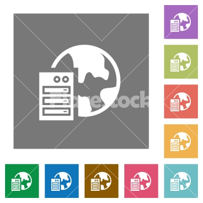 Web hosting square flat icons - Web hosting flat icon set on color square background.