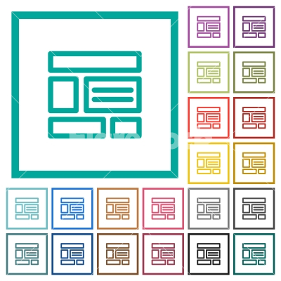 Web layout flat color icons with quadrant frames - Web layout flat color icons with quadrant frames on white background - Free stock vector